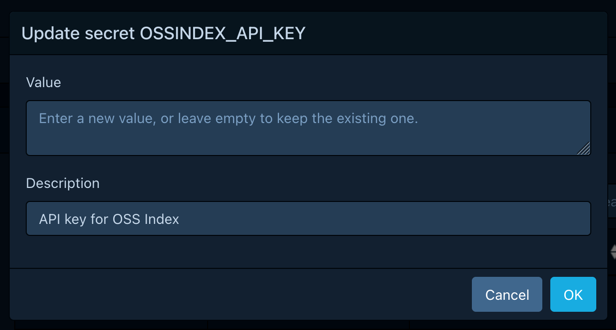 Update secret dialogue