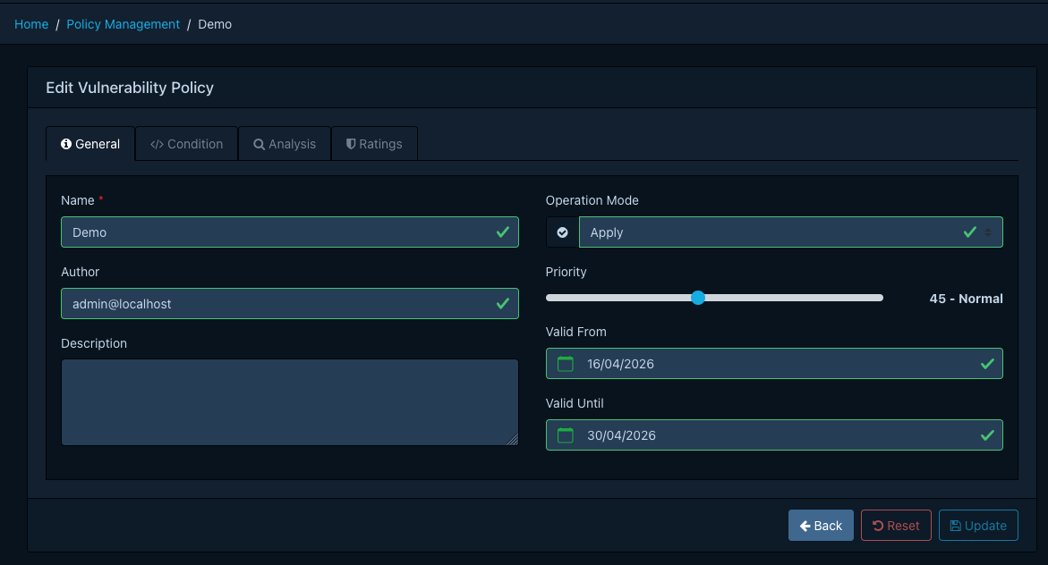 Policy editor - General tab