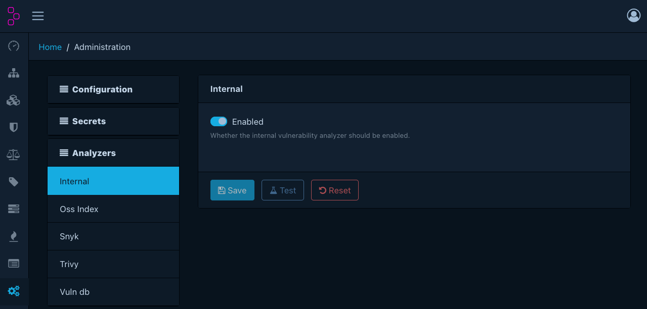 Internal analyzer configuration