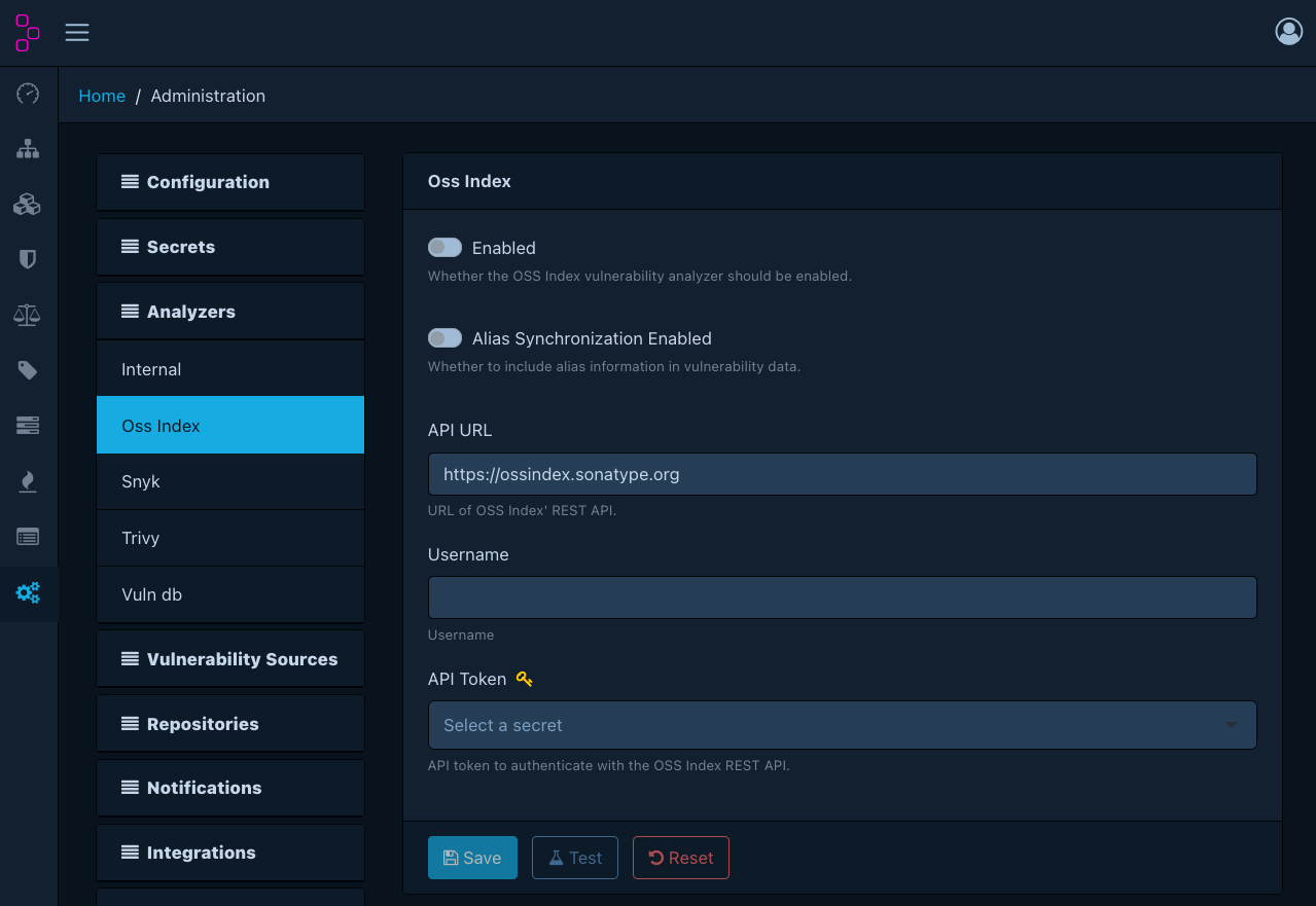 OSS Index analyzer configuration