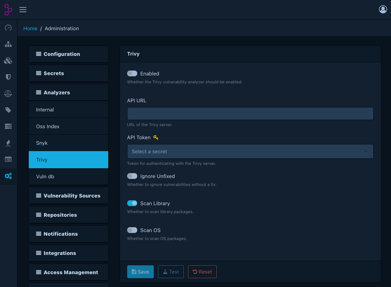 Trivy analyzer configuration