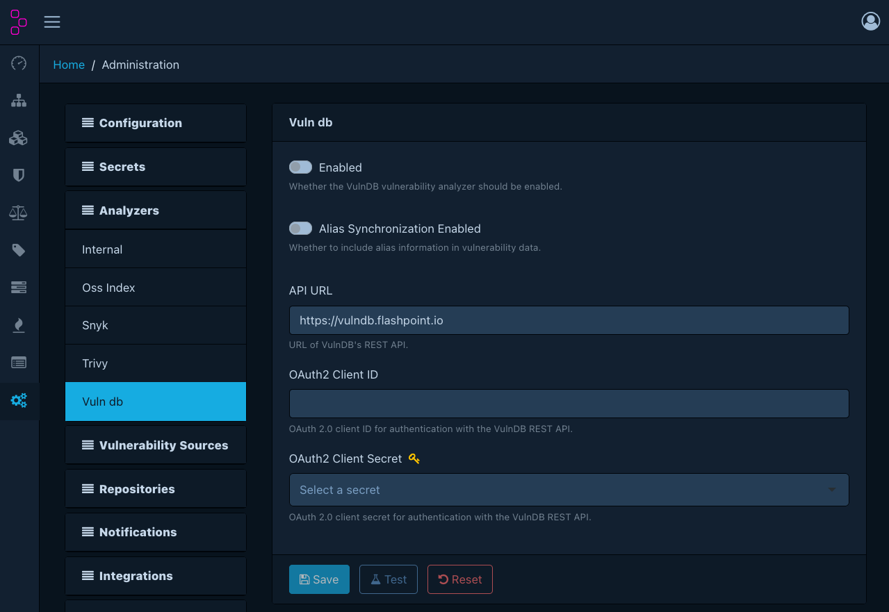 VulnDB analyzer configuration