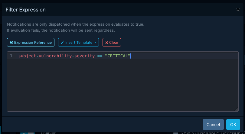 Filter expression field in the alert editor