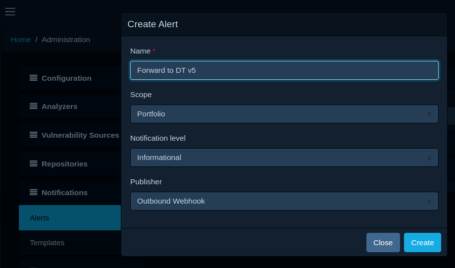 Creating a new alert in Dependency-Track v4