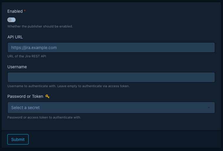 Jira publisher global config