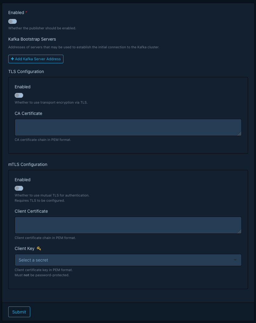 Kafka publisher global config