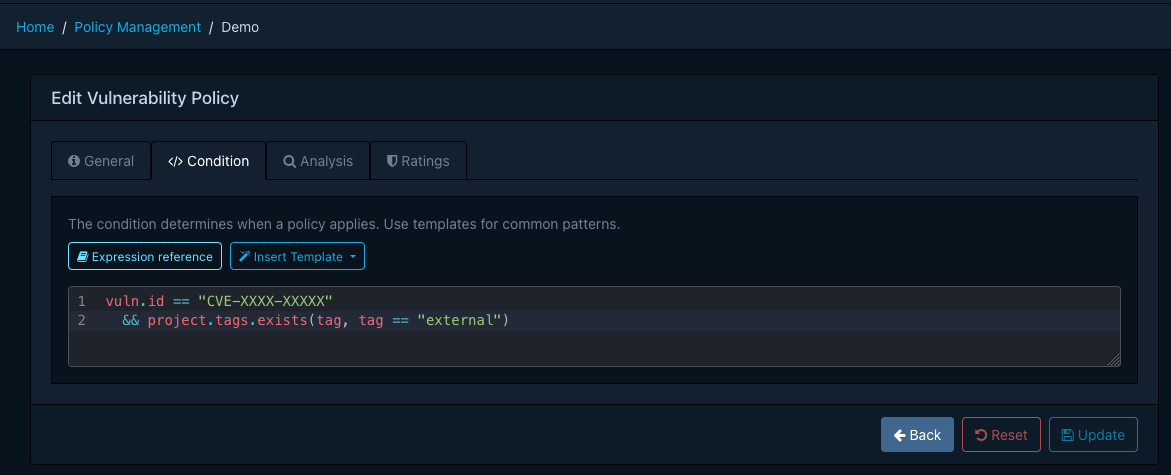 Policy editor - Condition tab